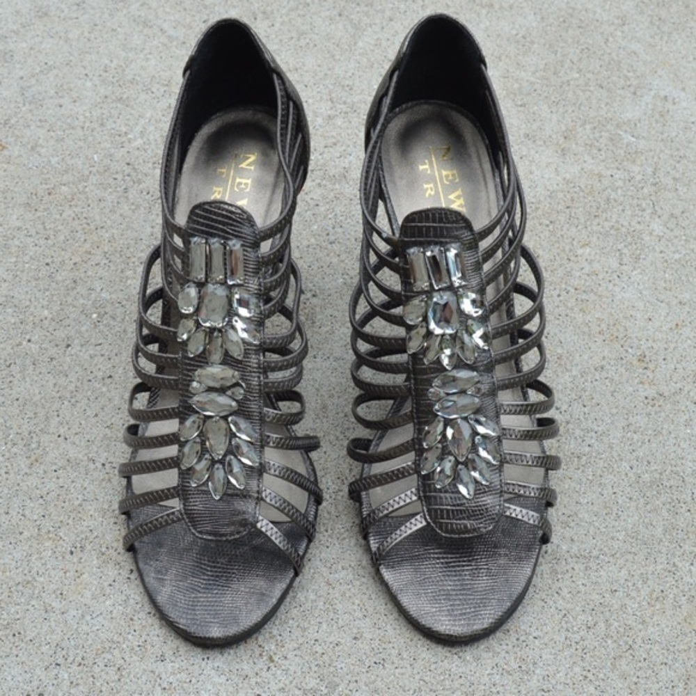 New York Transit‎ Caged Heels with Bling, Brown/Bronze | Size 9